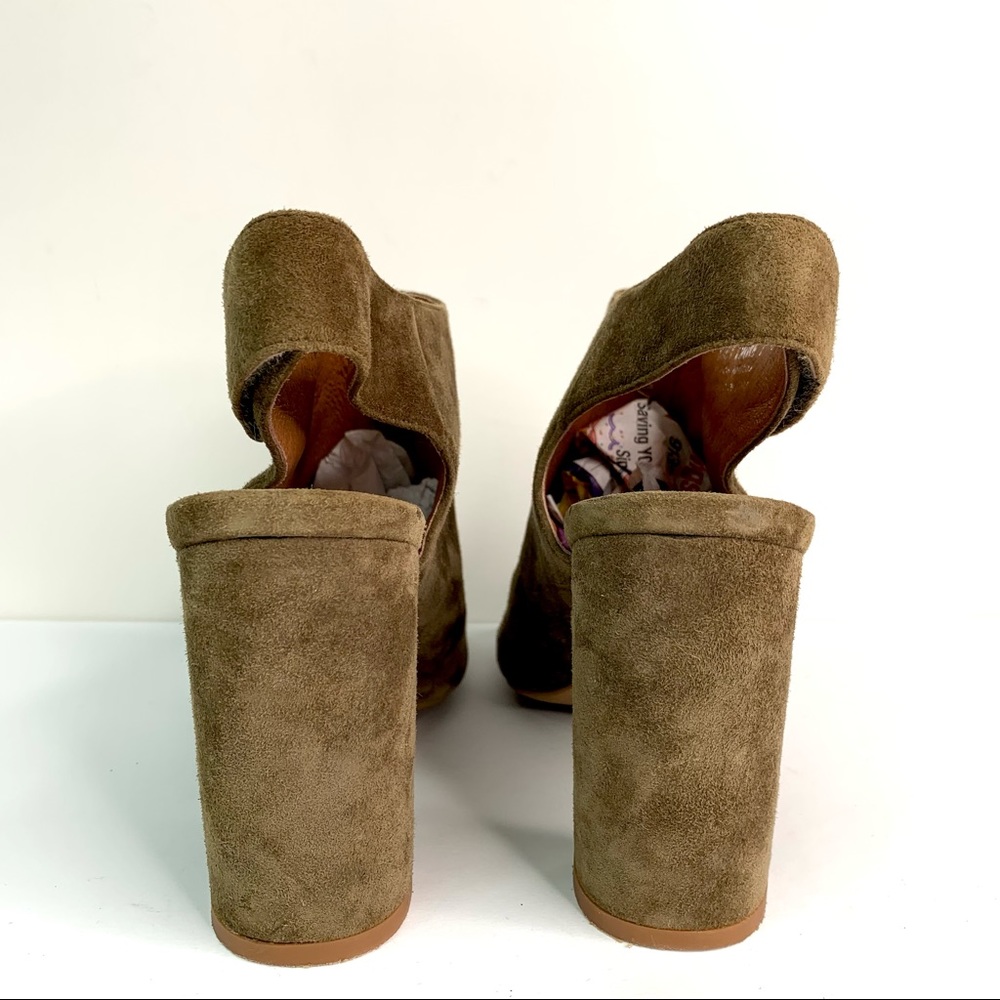 Anthropologie Jeffrey Campbell Baltimore Peep Toe Suede Ankle Booties Olive Sz 7 - Picture 4 of 10